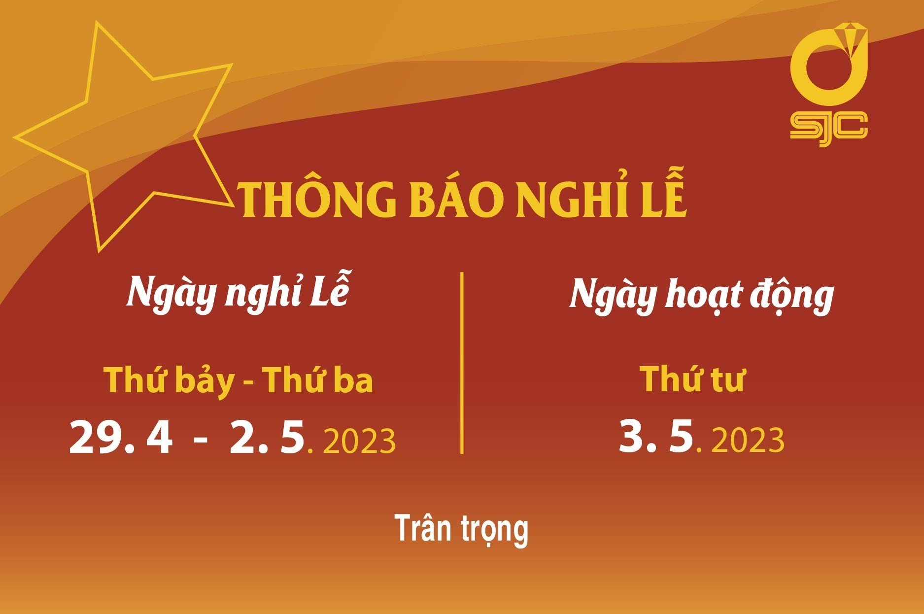 Thông báo nghỉ lễ 30.04 & 01.05